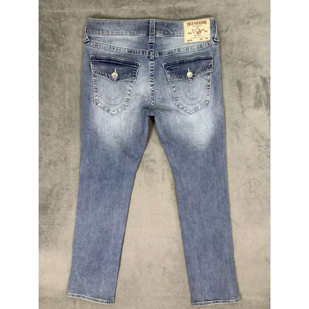 True Religion Jeans Mens 33x34** Blue Ricky Relaxed Straight Flap‎ Pocket Denim